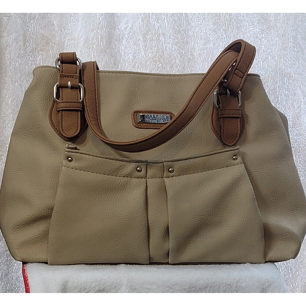 Koltov Beige & Brown Faux Leather Tote Bag.  Z